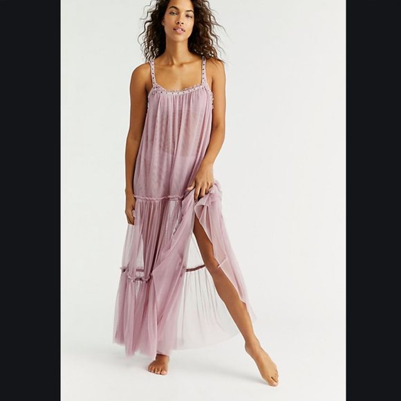 People Night Out Pink Mesh Maxi Dress 
